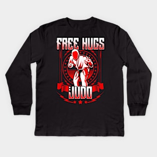 Funny Free Judo Hugs MMA Mixed Martial Arts Pun Kids Long Sleeve T-Shirt